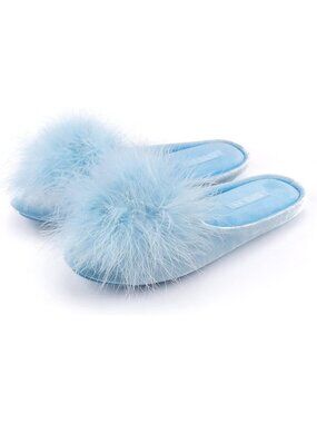 Women's Blue Fuzzy Velvet Memory Foam Indoor House Non-slip Lightweight Slipper